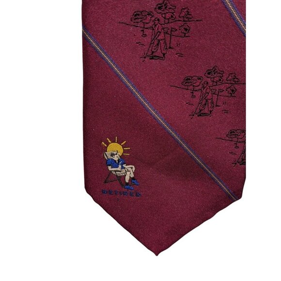 Vintage Vittorio Retired Novelty Burgundy Mens Neck Tie Necktie Fishing Golfing - Picture 3 of 6
